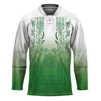 Philippines Barong Style Hockey Jersey with Polynesian Art and Leaf Motif Green Color LT03 Unisex Green - Polynesian Pride