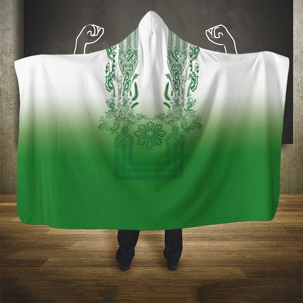 Philippines Barong Style Hooded Blanket with Polynesian Art and Leaf Motif Green Color LT03 - Polynesian Pride