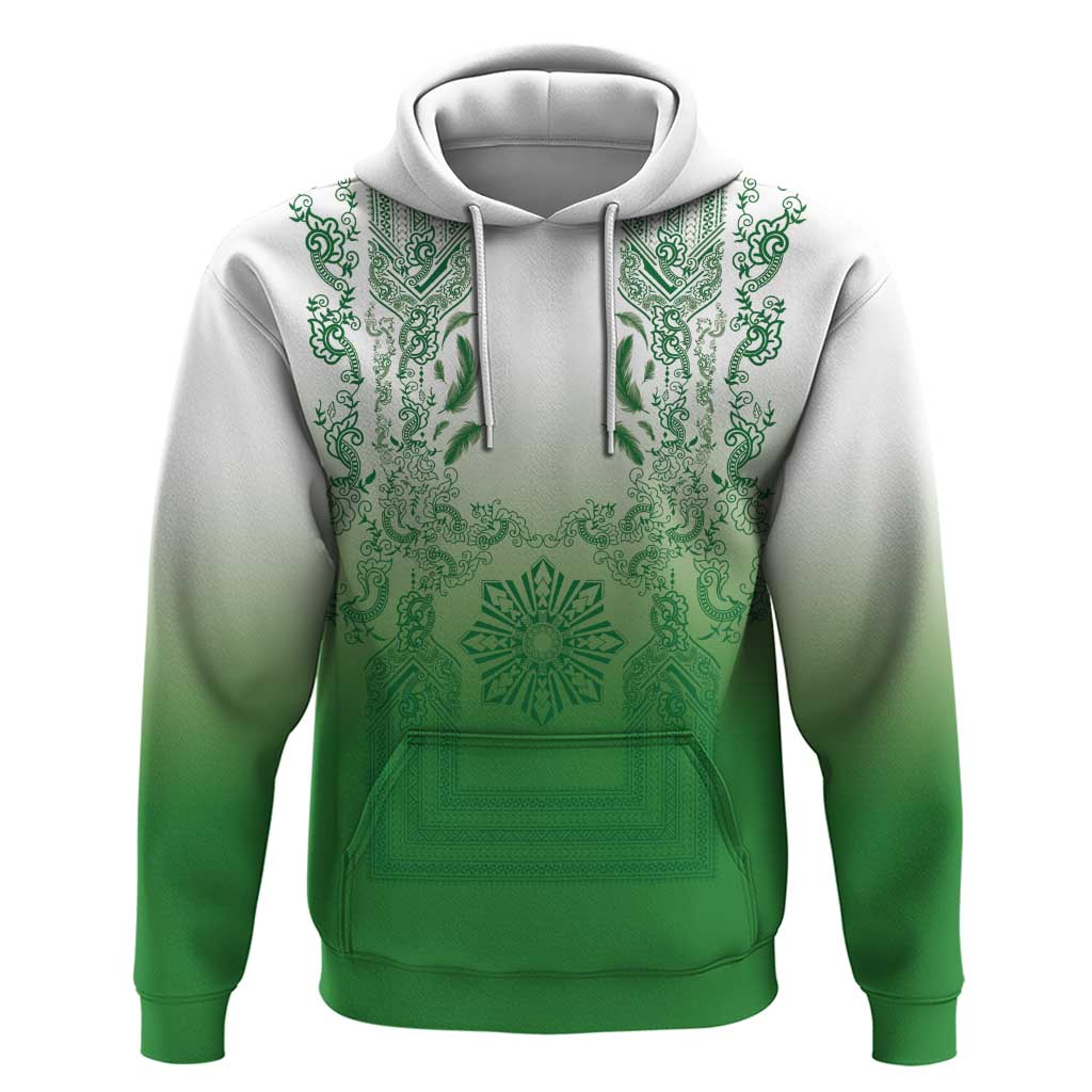 Philippines Barong Style Hoodie with Polynesian Art and Leaf Motif Green Color LT03 Pullover Hoodie Green - Polynesian Pride