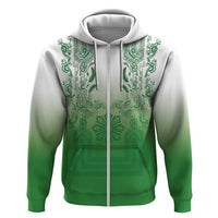 Philippines Barong Style Hoodie with Polynesian Art and Leaf Motif Green Color LT03 Zip Hoodie Green - Polynesian Pride