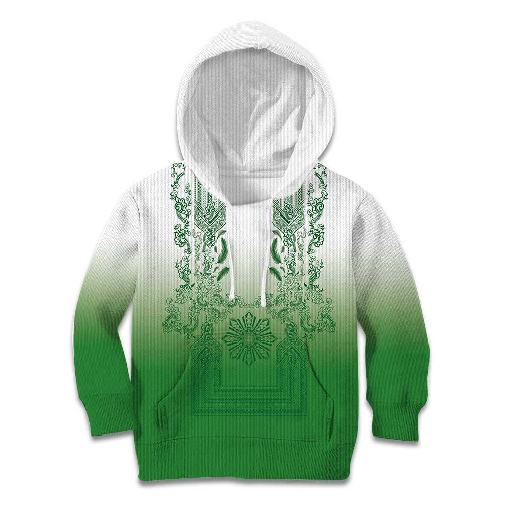 Philippines Barong Style Kid Hoodie with Polynesian Art and Leaf Motif Green Color LT03 Hoodie Green - Polynesian Pride