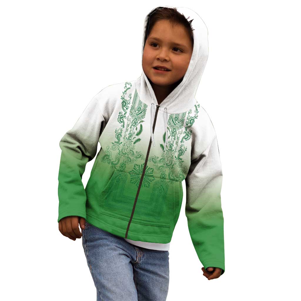 Philippines Barong Style Kid Hoodie with Polynesian Art and Leaf Motif Green Color LT03 - Polynesian Pride