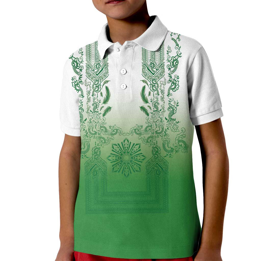 Philippines Barong Style Kid Polo Shirt with Polynesian Art and Leaf Motif Green Color LT03 Kid Green - Polynesian Pride