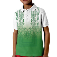 Philippines Barong Style Kid Polo Shirt with Polynesian Art and Leaf Motif Green Color LT03 Kid Green - Polynesian Pride