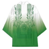 Philippines Barong Style Kimono with Polynesian Art and Leaf Motif Green Color