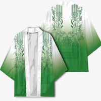 Philippines Barong Style Kimono with Polynesian Art and Leaf Motif Green Color