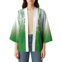 Philippines Barong Style Kimono with Polynesian Art and Leaf Motif Green Color
