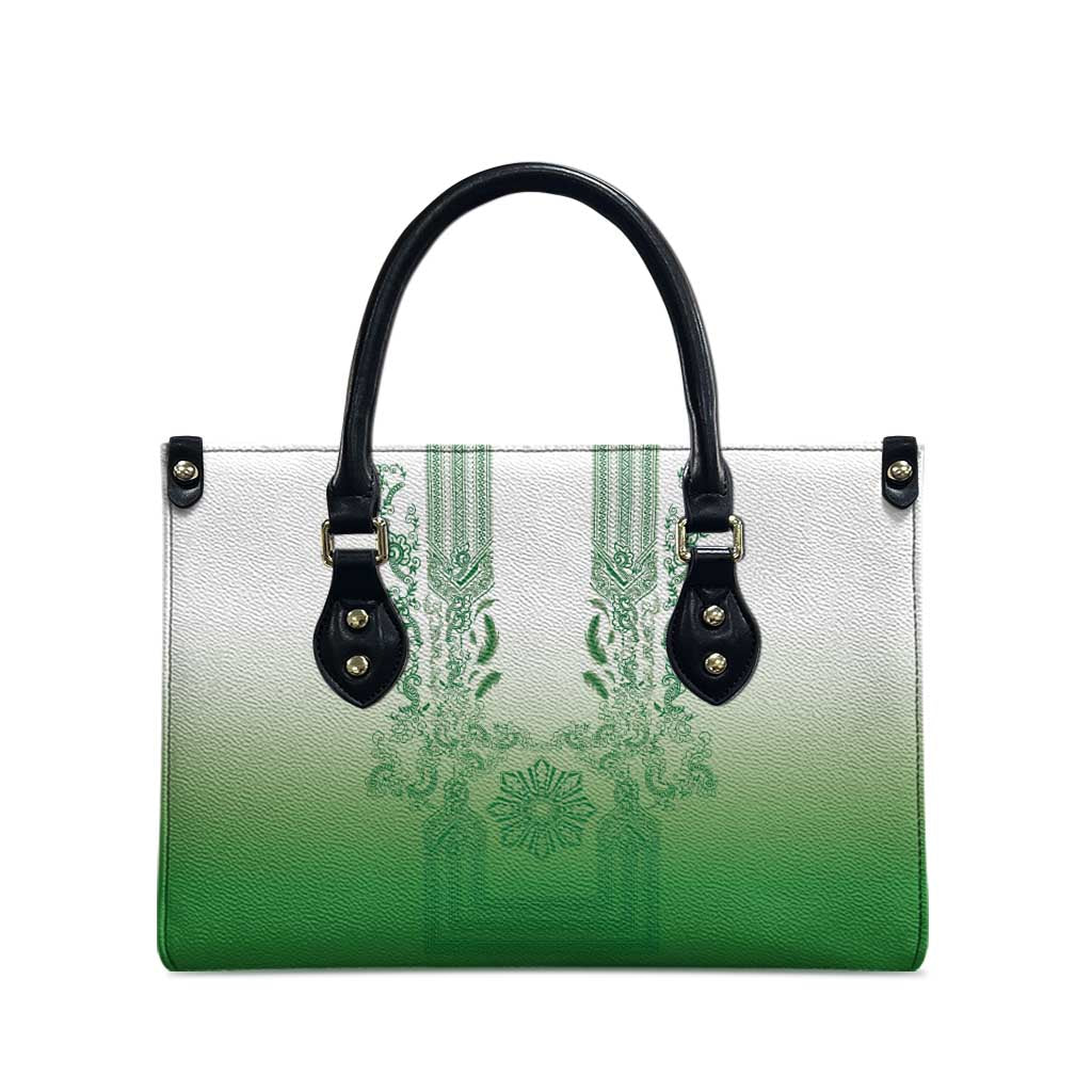 Philippines Barong Style Leather Bag with Polynesian Art and Leaf Motif Green Color LT03 - Polynesian Pride