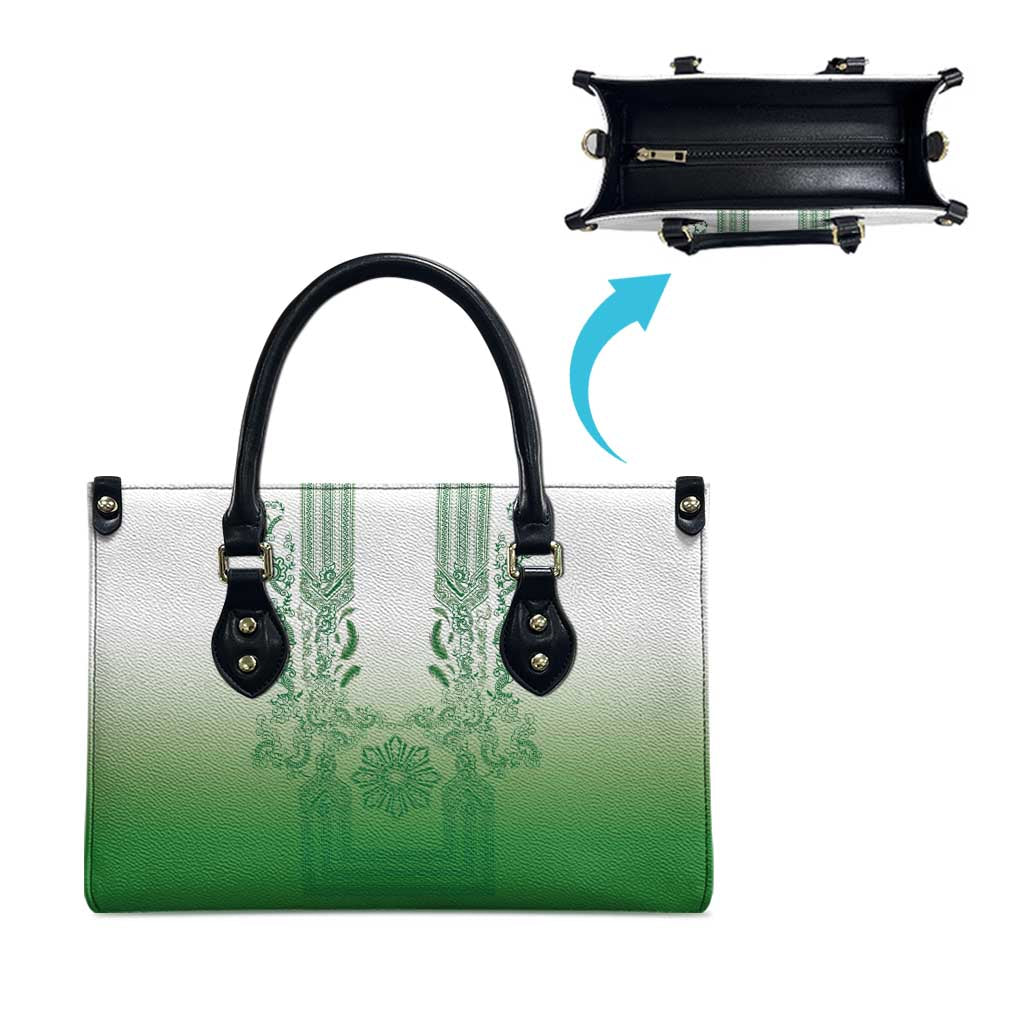 Philippines Barong Style Leather Bag with Polynesian Art and Leaf Motif Green Color LT03 - Polynesian Pride