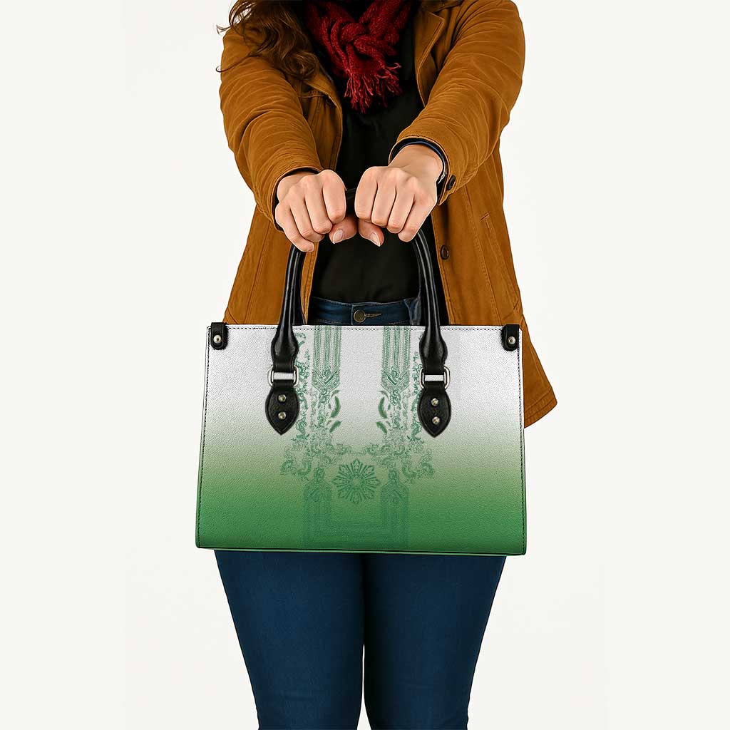 Philippines Barong Style Leather Bag with Polynesian Art and Leaf Motif Green Color LT03 - Polynesian Pride