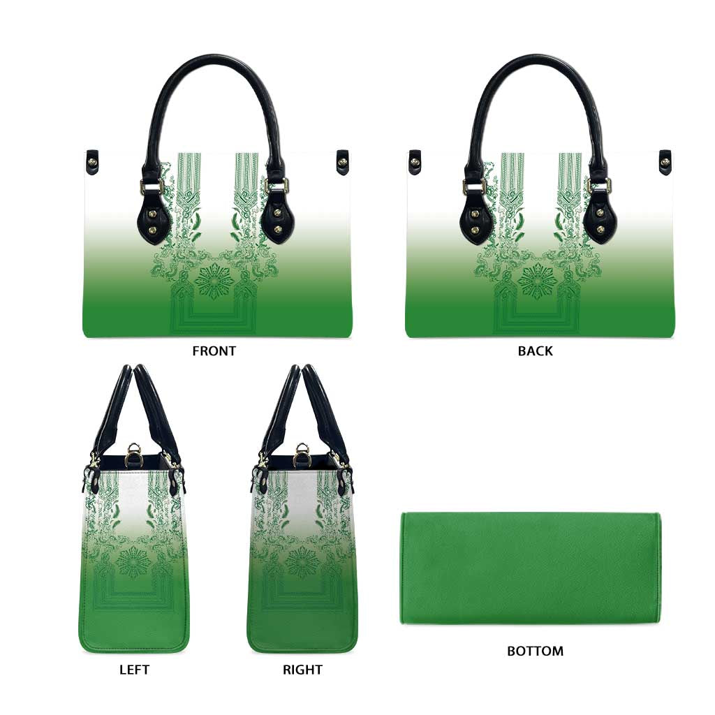 Philippines Barong Style Leather Bag with Polynesian Art and Leaf Motif Green Color LT03 - Polynesian Pride