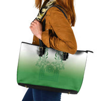 Philippines Barong Style Leather Tote Bag with Polynesian Art and Leaf Motif Green Color LT03 Green - Polynesian Pride