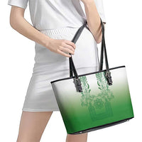 Philippines Barong Style Leather Tote Bag with Polynesian Art and Leaf Motif Green Color LT03 - Polynesian Pride