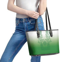 Philippines Barong Style Leather Tote Bag with Polynesian Art and Leaf Motif Green Color LT03 - Polynesian Pride