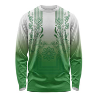 Philippines Barong Style Long Sleeve Shirt with Polynesian Art and Leaf Motif Green Color LT03 Unisex Green - Polynesian Pride