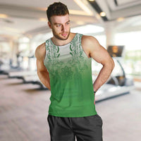 Philippines Barong Style Men Tank Top with Polynesian Art and Leaf Motif Green Color LT03 Green - Polynesian Pride