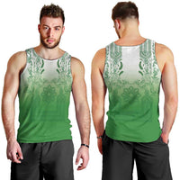 Philippines Barong Style Men Tank Top with Polynesian Art and Leaf Motif Green Color LT03 - Polynesian Pride