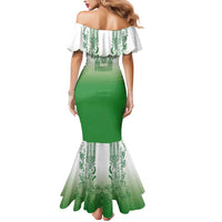 Philippines Barong Style Mermaid Dress with Polynesian Art and Leaf Motif Green Color LT03 - Polynesian Pride