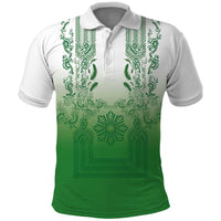 Philippines Barong Style Polo Shirt with Polynesian Art and Leaf Motif Green Color LT03 Green - Polynesian Pride