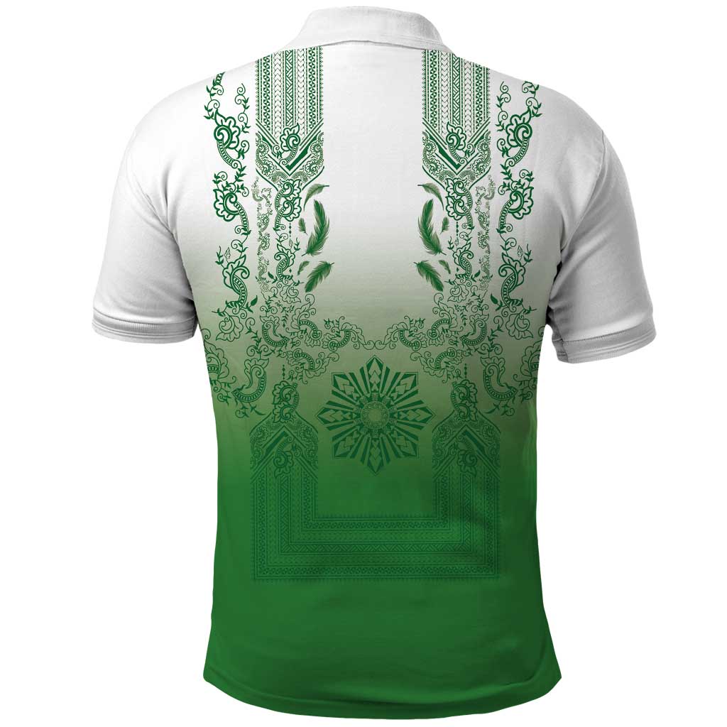 Philippines Barong Style Polo Shirt with Polynesian Art and Leaf Motif Green Color LT03 - Polynesian Pride