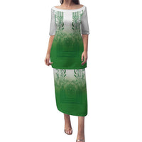 Philippines Barong Style Puletasi with Polynesian Art and Leaf Motif Green Color LT03 Long Dress Green - Polynesian Pride