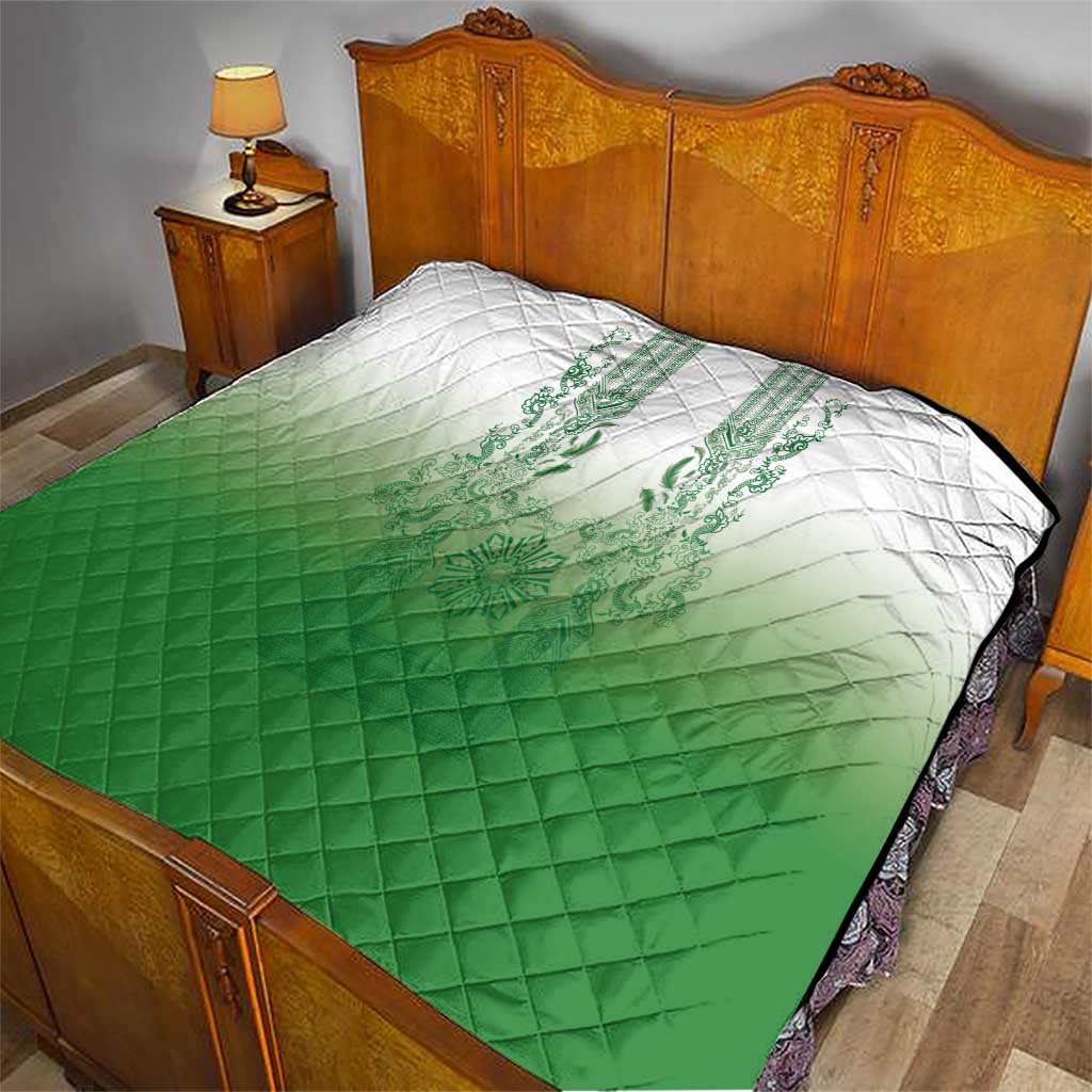 Philippines Barong Style Quilt with Polynesian Art and Leaf Motif Green Color LT03 - Polynesian Pride