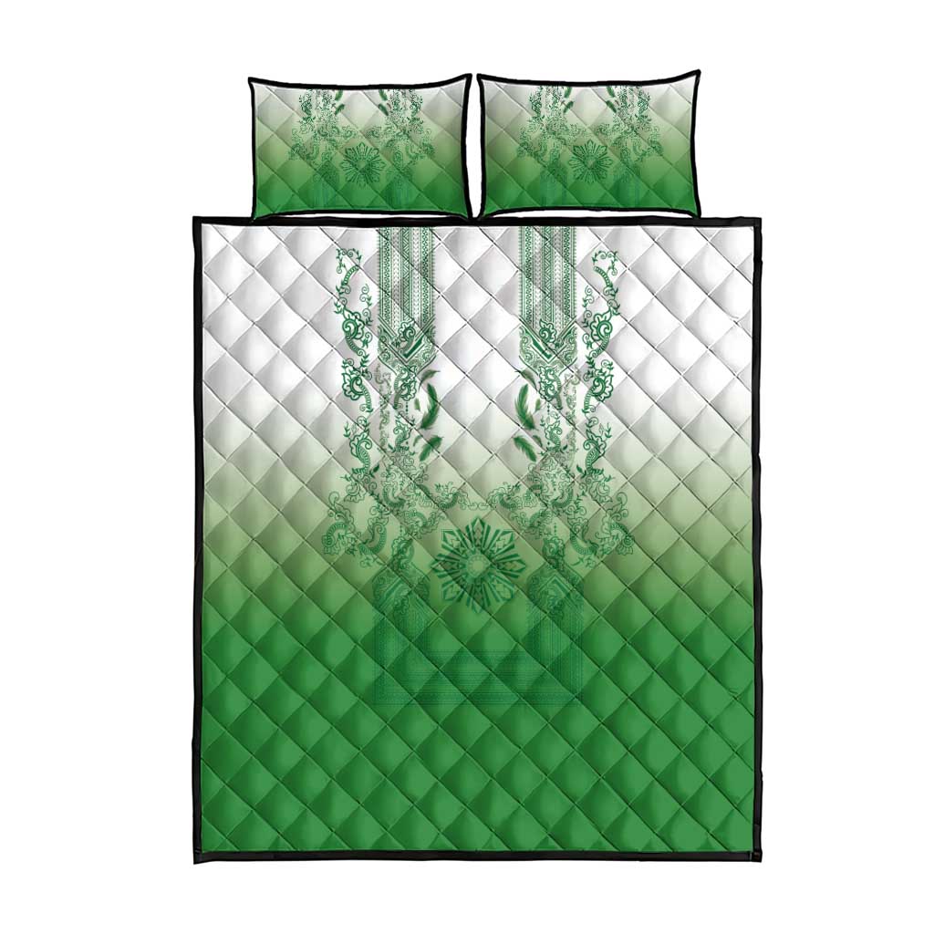 Philippines Barong Style Quilt Bed Set with Polynesian Art and Leaf Motif Green Color LT03 - Polynesian Pride