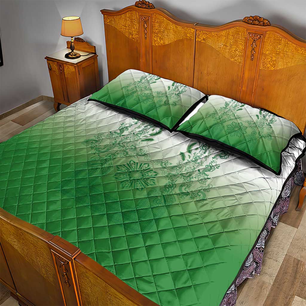Philippines Barong Style Quilt Bed Set with Polynesian Art and Leaf Motif Green Color LT03 - Polynesian Pride