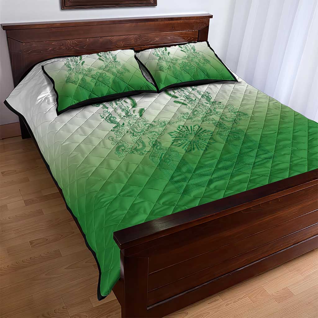 Philippines Barong Style Quilt Bed Set with Polynesian Art and Leaf Motif Green Color LT03 - Polynesian Pride