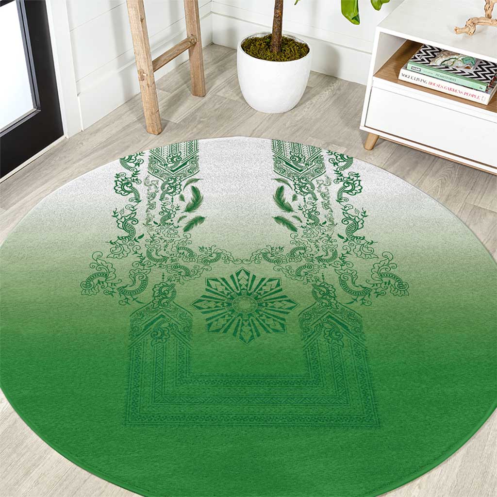 Philippines Barong Style Round Carpet with Polynesian Art and Leaf Motif Green Color LT03 Green - Polynesian Pride