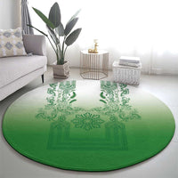 Philippines Barong Style Round Carpet with Polynesian Art and Leaf Motif Green Color