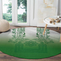 Philippines Barong Style Round Carpet with Polynesian Art and Leaf Motif Green Color