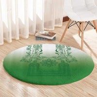 Philippines Barong Style Round Carpet with Polynesian Art and Leaf Motif Green Color