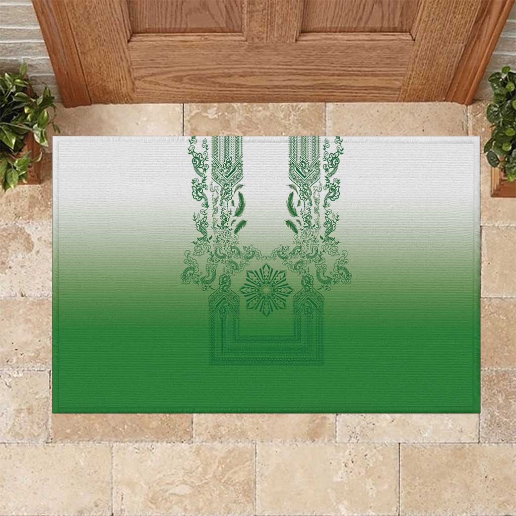 Philippines Barong Style Rubber Doormat with Polynesian Art and Leaf Motif Green Color LT03 Green - Polynesian Pride