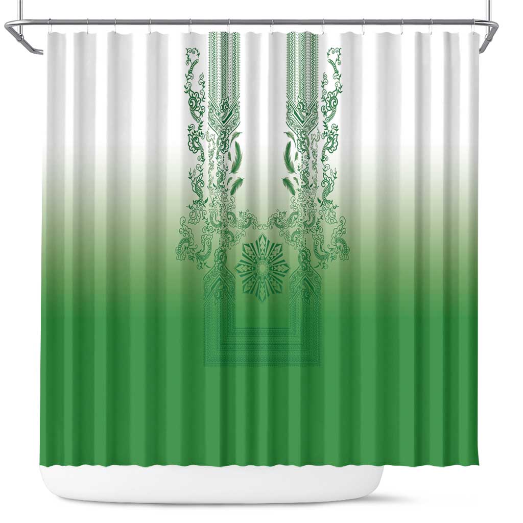 Philippines Barong Style Shower Curtain with Polynesian Art and Leaf Motif Green Color LT03 Green - Polynesian Pride