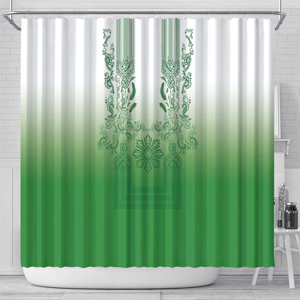 Philippines Barong Style Shower Curtain with Polynesian Art and Leaf Motif Green Color LT03 - Polynesian Pride