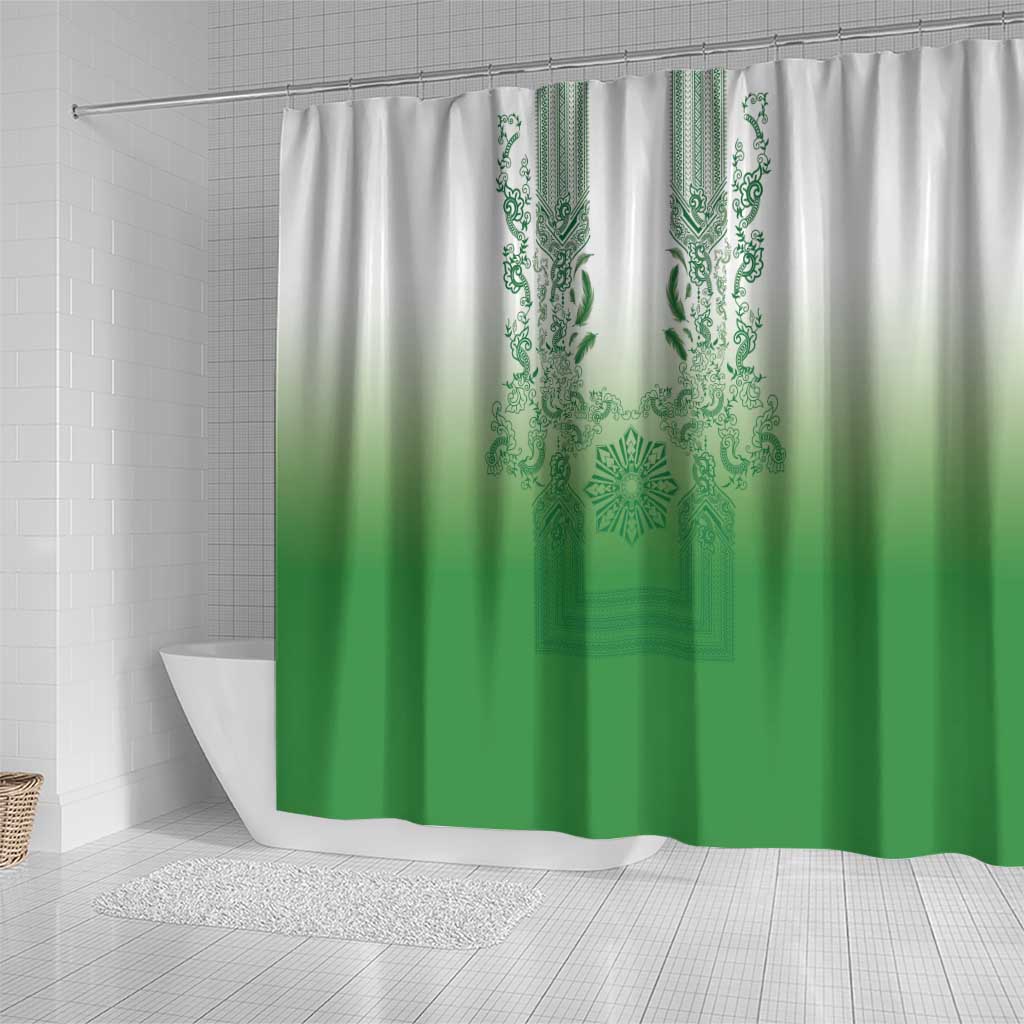 Philippines Barong Style Shower Curtain with Polynesian Art and Leaf Motif Green Color LT03 - Polynesian Pride