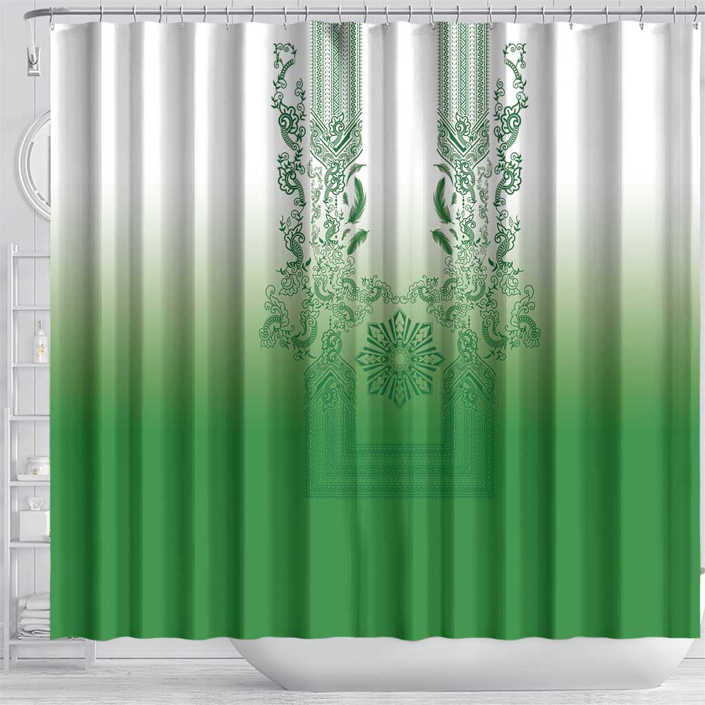 Philippines Barong Style Shower Curtain with Polynesian Art and Leaf Motif Green Color LT03 - Polynesian Pride