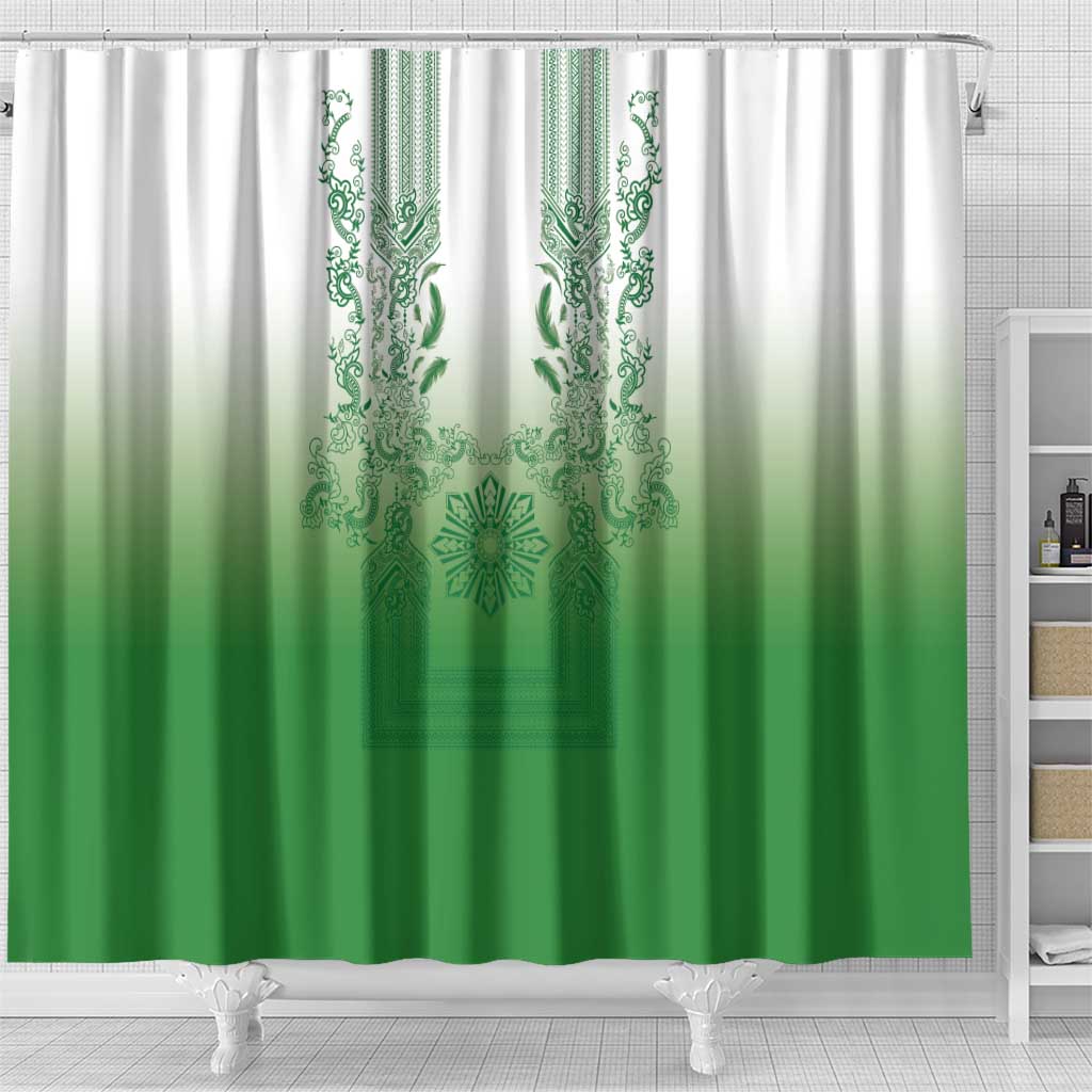 Philippines Barong Style Shower Curtain with Polynesian Art and Leaf Motif Green Color LT03 - Polynesian Pride