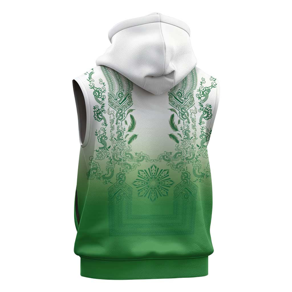 Philippines Barong Style Sleeveless Hoodie with Polynesian Art and Leaf Motif Green Color LT03 - Polynesian Pride