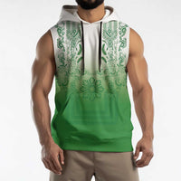 Philippines Barong Style Sleeveless Hoodie with Polynesian Art and Leaf Motif Green Color LT03 - Polynesian Pride
