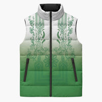 Philippines Barong Style Sleeveless Puffer Jacket with Polynesian Art and Leaf Motif Green Color LT03 Unisex Green - Polynesian Pride