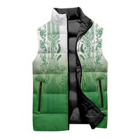 Philippines Barong Style Sleeveless Puffer Jacket with Polynesian Art and Leaf Motif Green Color LT03 - Polynesian Pride