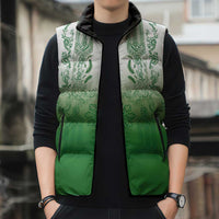 Philippines Barong Style Sleeveless Puffer Jacket with Polynesian Art and Leaf Motif Green Color LT03 - Polynesian Pride