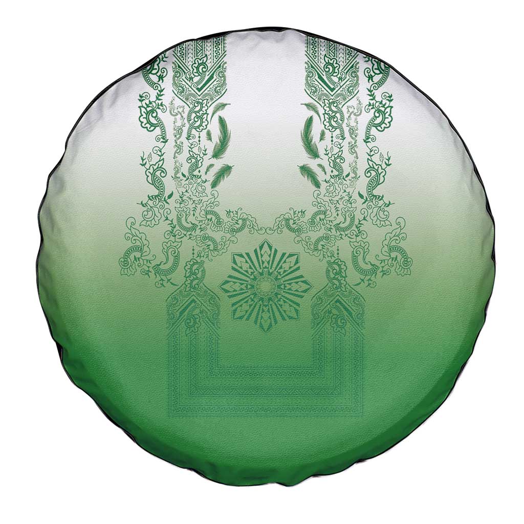 Philippines Barong Style Spare Tire Cover with Polynesian Art and Leaf Motif Green Color LT03 - Polynesian Pride