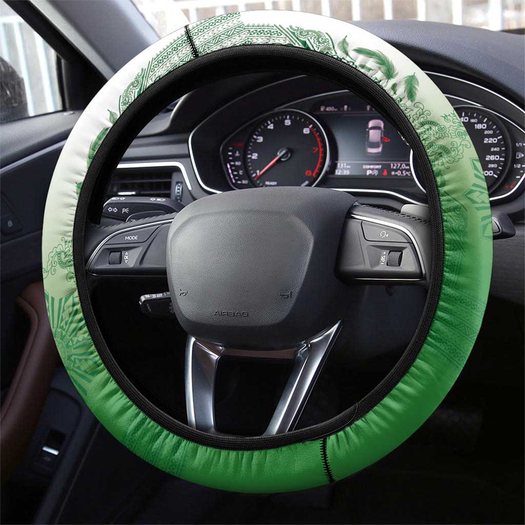 Philippines Barong Style Steering Wheel Cover with Polynesian Art and Leaf Motif Green Color LT03 - Polynesian Pride