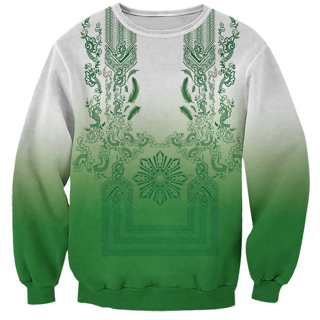 Philippines Barong Style Sweatshirt with Polynesian Art and Leaf Motif Green Color LT03 Unisex Green - Polynesian Pride