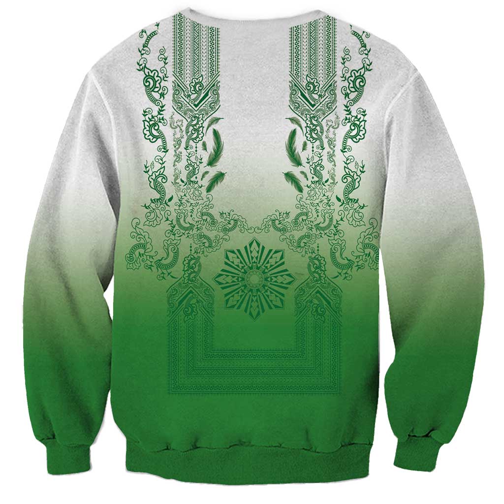 Philippines Barong Style Sweatshirt with Polynesian Art and Leaf Motif Green Color LT03 - Polynesian Pride