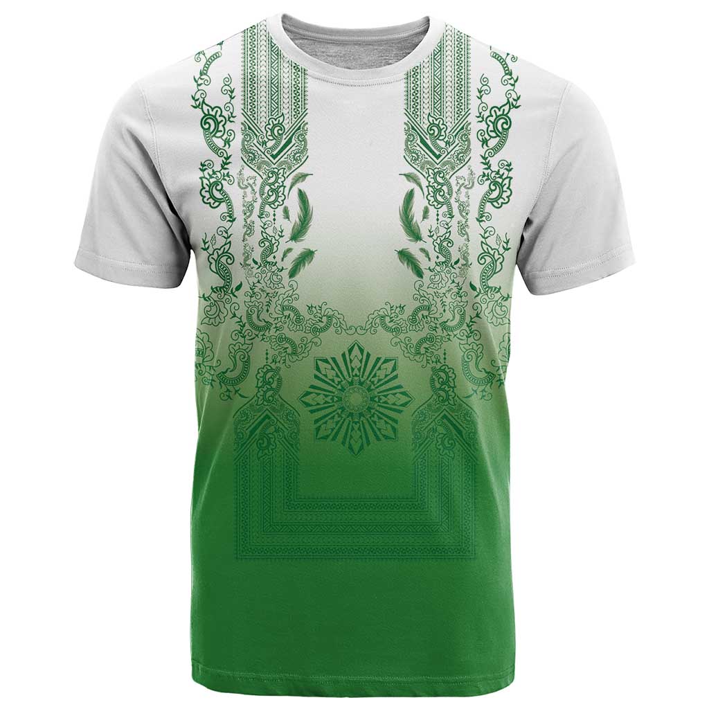 Philippines Barong Style T Shirt with Polynesian Art and Leaf Motif Green Color LT03 Green - Polynesian Pride