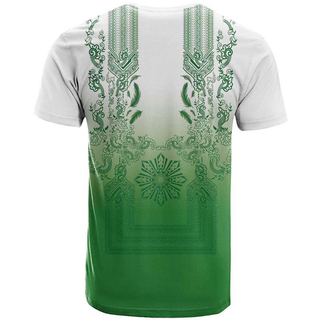 Philippines Barong Style T Shirt with Polynesian Art and Leaf Motif Green Color LT03 - Polynesian Pride